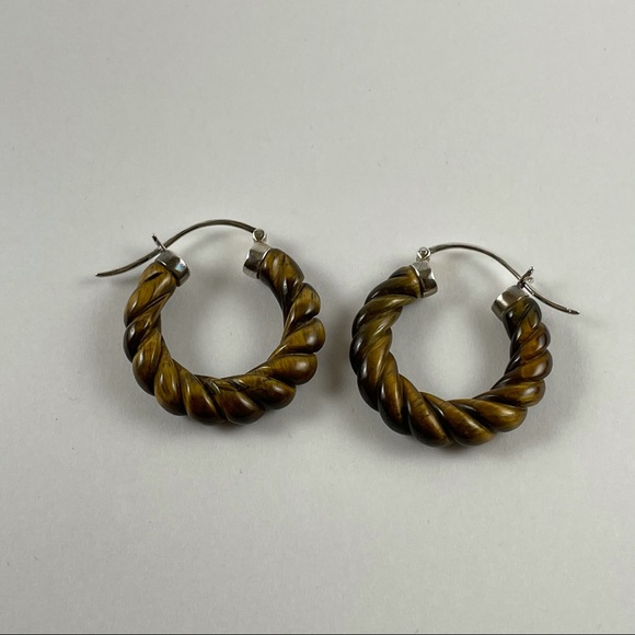 Tigers Eye Twisted Hoops - Picture 4 of 6